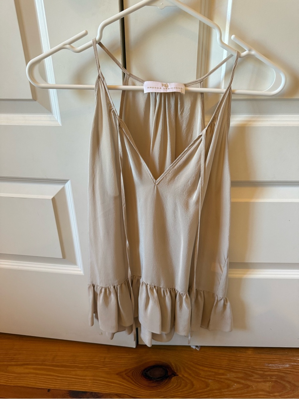 Amanda Uprichard Neutral Beige Ruffle-Hem Camisole